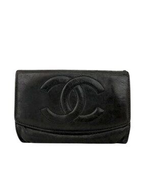 CHANEL CC Logo Leather Bifold Wallet Black
